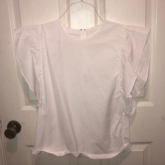 Tops - White ruffle shoulder blouse Tops - White ruffle shoulder blouse